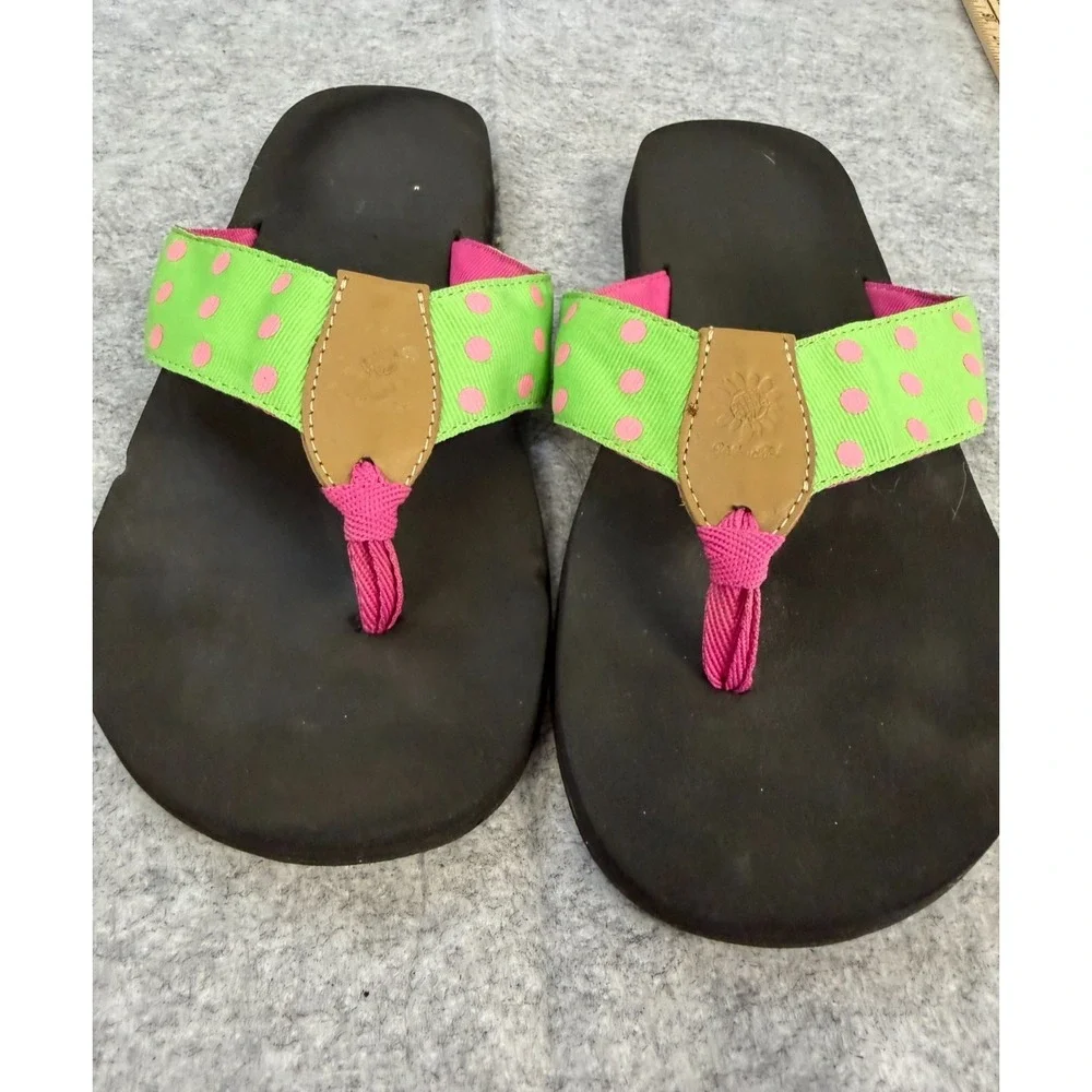 Yellow Box Polka Dot Flip Flops Pink and Green Women's Size 9M - Picture 4 of 5